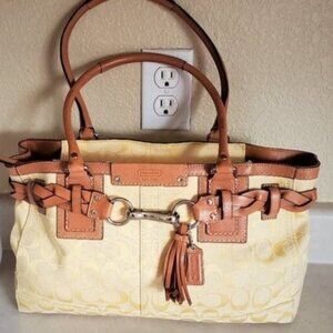 Euc Vintage Coach Hampton Yellow & White Handbag Satchel Purse